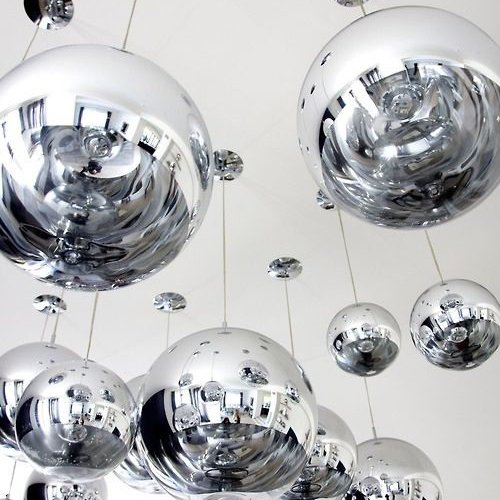 stainless steel sphere sculpture hanging on ceiling for decor
